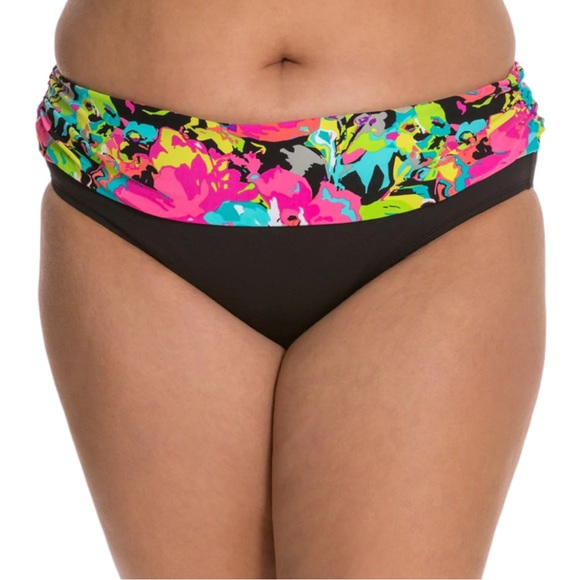Kenneth Cole Reaction “In Full Bloom” Side Shirred Fold-Over Bikini Bottoms - Picture 2 of 11